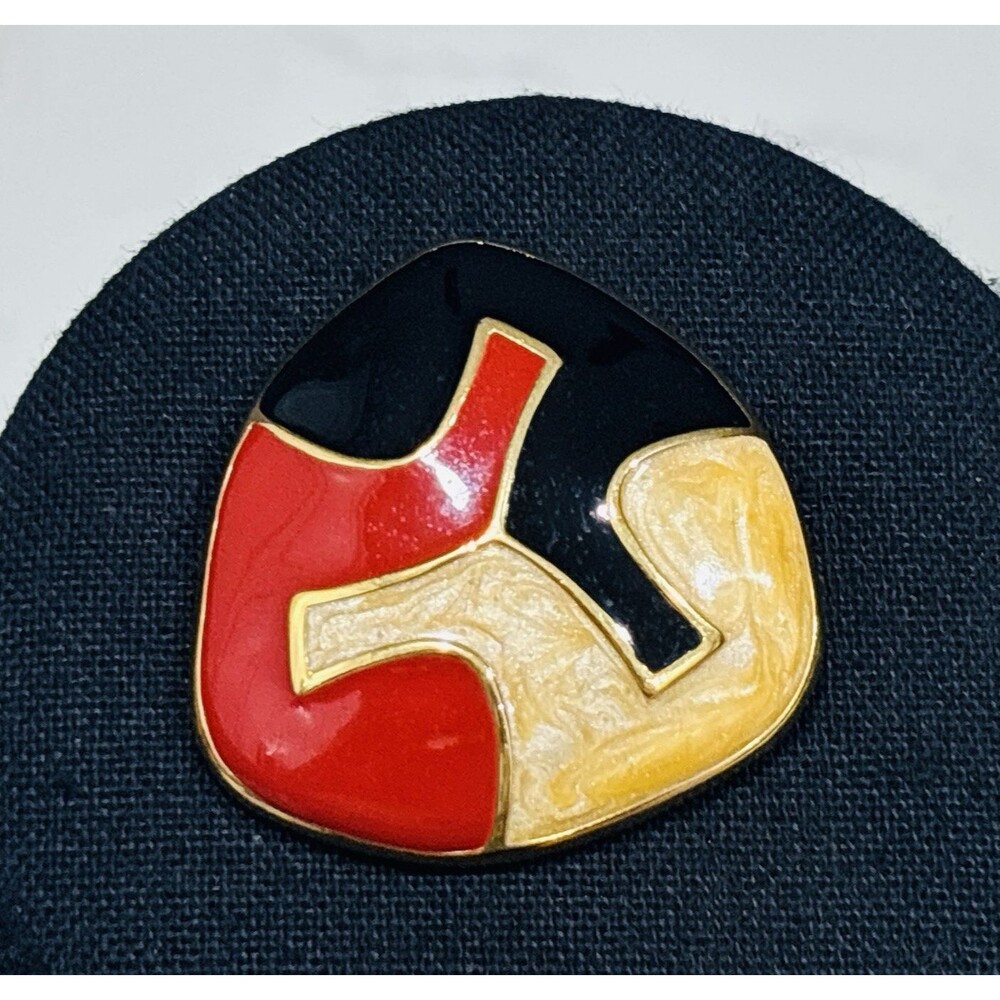 Vintage Monet Brooch Geometric 80s Red Black Enamel Haberdashery Jazz